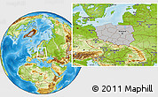 Gray Location Map of Poland, physical outside, hill shading