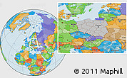 Gray Location Map of Poland, political outside, hill shading