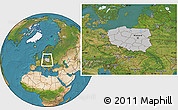 Gray Location Map of Poland, satellite outside, hill shading