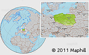 Physical Location Map of Poland, gray outside