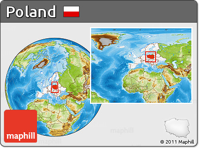 Physical Location Map of Poland, highlighted continent, within the entire continent