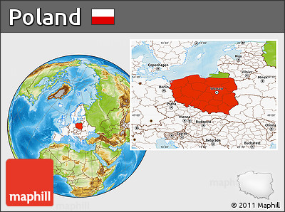 Physical Location Map of Poland, highlighted continent