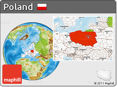 Physical Location Map of Poland, highlighted continent
