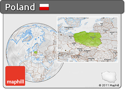 Physical Location Map of Poland, lighten, desaturated