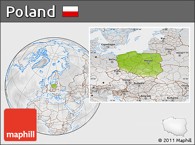 Physical Location Map of Poland, lighten, desaturated