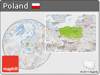 Physical Location Map of Poland, lighten, desaturated
