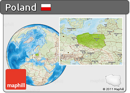Physical Location Map of Poland, lighten, land only
