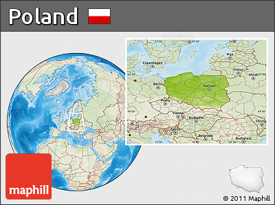 Physical Location Map of Poland, lighten, land only