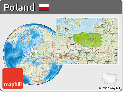 Physical Location Map of Poland, lighten, land only