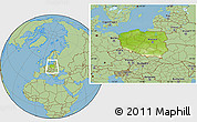 Physical Location Map of Poland, savanna style outside