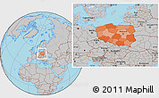 Political Location Map of Poland, gray outside