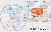 Political Location Map of Poland, lighten, desaturated