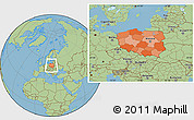 Political Location Map of Poland, savanna style outside