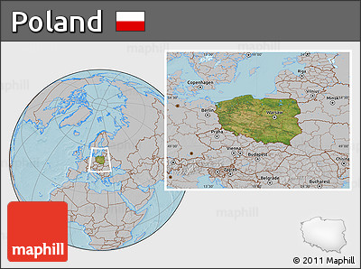 Satellite Location Map of Poland, gray outside, hill shading