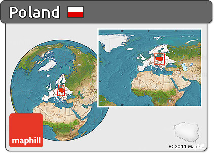 Satellite Location Map of Poland, highlighted continent, within the entire continent