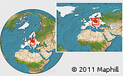 Satellite Location Map of Poland, highlighted continent, within the entire continent