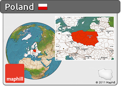 Satellite Location Map of Poland, highlighted continent