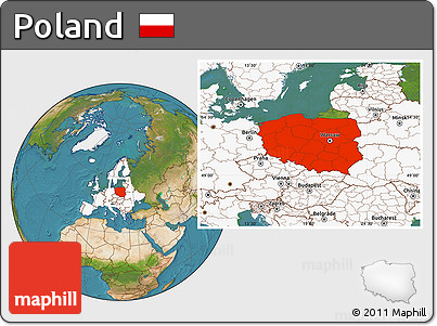 Satellite Location Map of Poland, highlighted continent