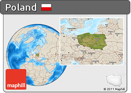 Satellite Location Map of Poland, shaded relief outside