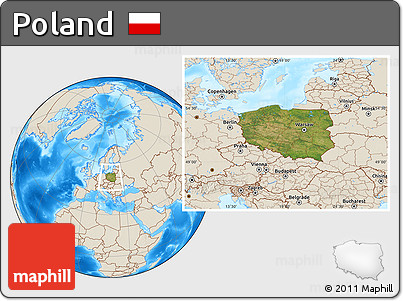 Satellite Location Map of Poland, shaded relief outside
