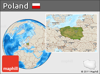 Satellite Location Map of Poland, shaded relief outside