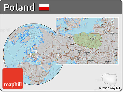 Savanna Style Location Map of Poland, gray outside, hill shading inside