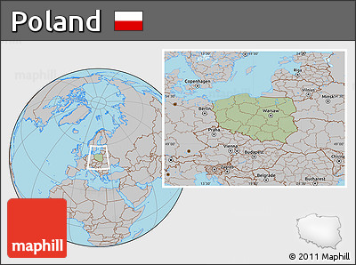 Savanna Style Location Map of Poland, gray outside, hill shading inside