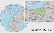 Savanna Style Location Map of Poland, gray outside, hill shading inside