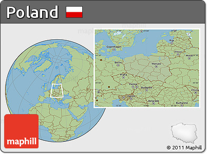 Savanna Style Location Map of Poland, hill shading inside