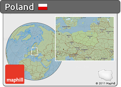 Savanna Style Location Map of Poland, hill shading outside