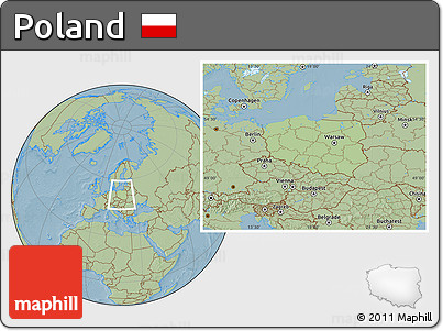 Savanna Style Location Map of Poland, hill shading outside