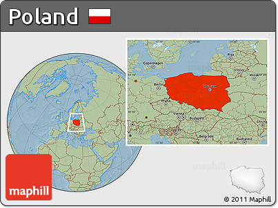 Savanna Style Location Map of Poland, hill shading