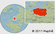 Savanna Style Location Map of Poland, hill shading