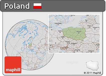 Savanna Style Location Map of Poland, lighten, desaturated, hill shading