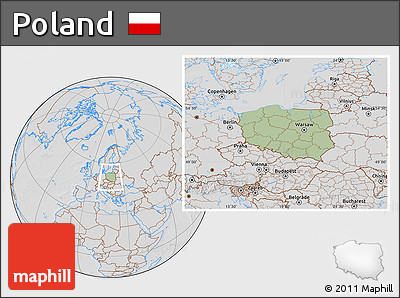 Savanna Style Location Map of Poland, lighten, desaturated, hill shading