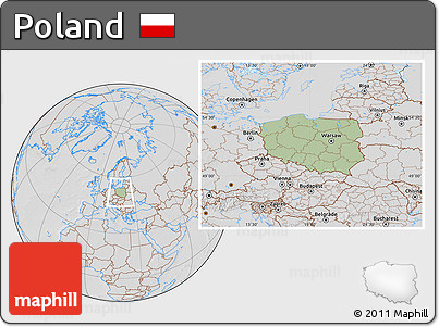 Savanna Style Location Map of Poland, lighten, desaturated, hill shading