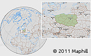 Savanna Style Location Map of Poland, lighten, desaturated, hill shading