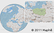 Savanna Style Location Map of Poland, lighten, desaturated, land only, hill shading