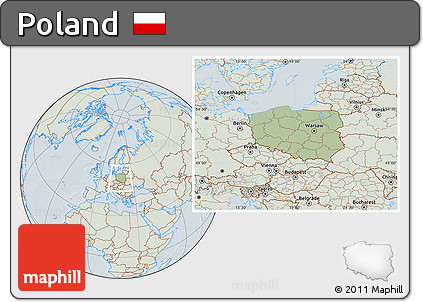 Savanna Style Location Map of Poland, lighten, hill shading