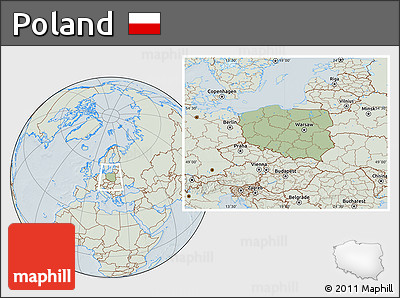 Savanna Style Location Map of Poland, lighten, hill shading
