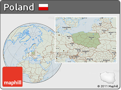 Savanna Style Location Map of Poland, lighten, hill shading