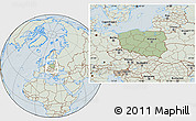 Savanna Style Location Map of Poland, lighten, hill shading