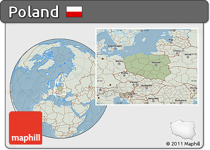 Savanna Style Location Map of Poland, lighten, land only, hill shading
