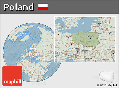 Savanna Style Location Map of Poland, lighten, land only, hill shading