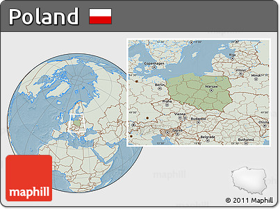 Savanna Style Location Map of Poland, lighten, land only, hill shading