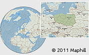 Savanna Style Location Map of Poland, lighten, land only, hill shading
