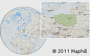 Savanna Style Location Map of Poland, lighten, semi-desaturated, hill shading