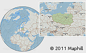 Savanna Style Location Map of Poland, lighten, semi-desaturated, land only, hill shading