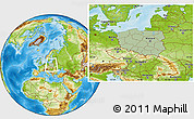 Savanna Style Location Map of Poland, physical outside, hill shading