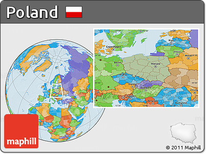 Savanna Style Location Map of Poland, political outside, hill shading